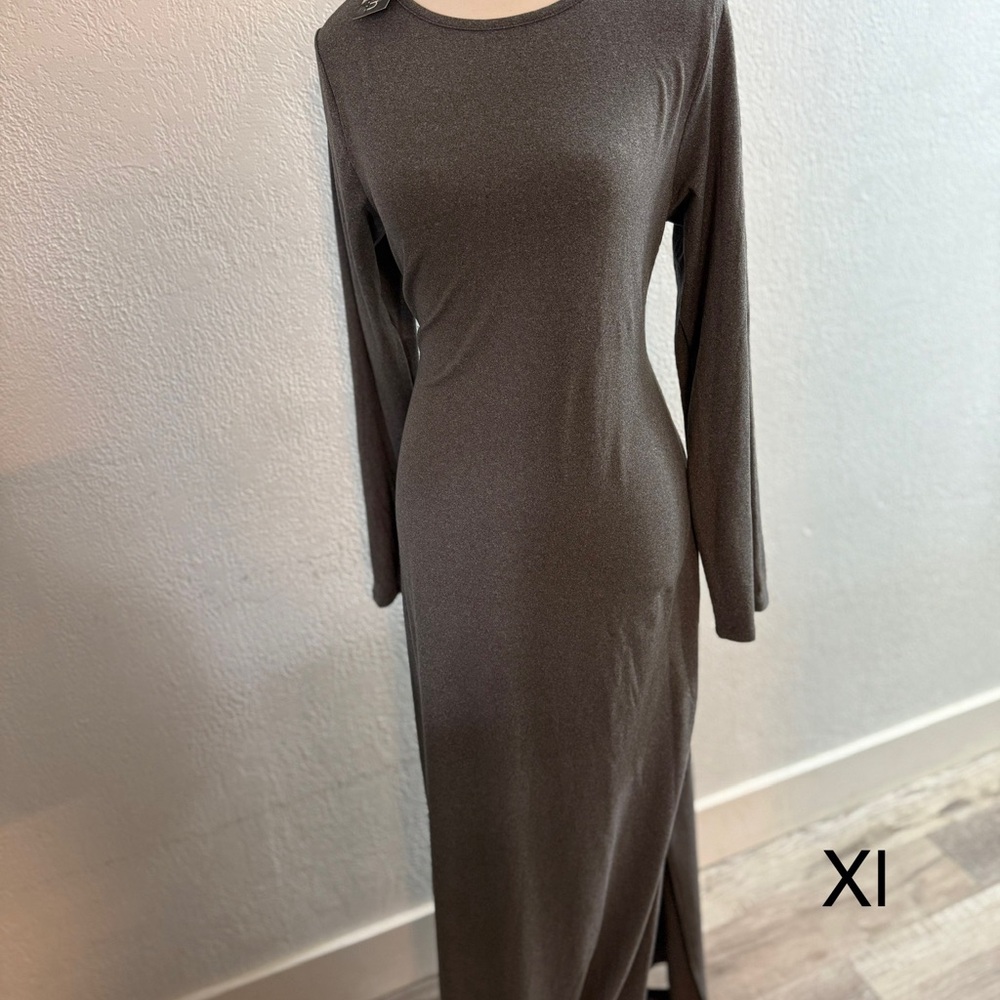 24/7 Comfort Apparel Charcoal Long Sleeve Dress